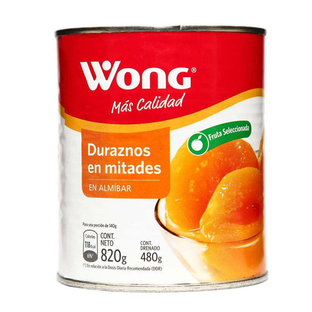 Duraznos En Almíbar Wong Lata 820 g