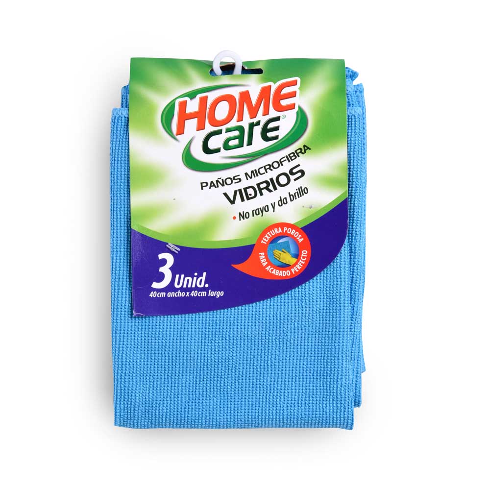 Paño Microfibra Para Vidrios Home Care Pack 3 Unidades