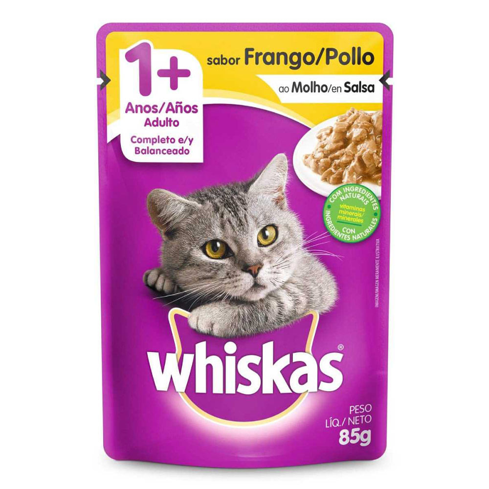 Whiskas Alimento Húmedo para Gatos Adultos Sabor Pollo Pouch 85 gr