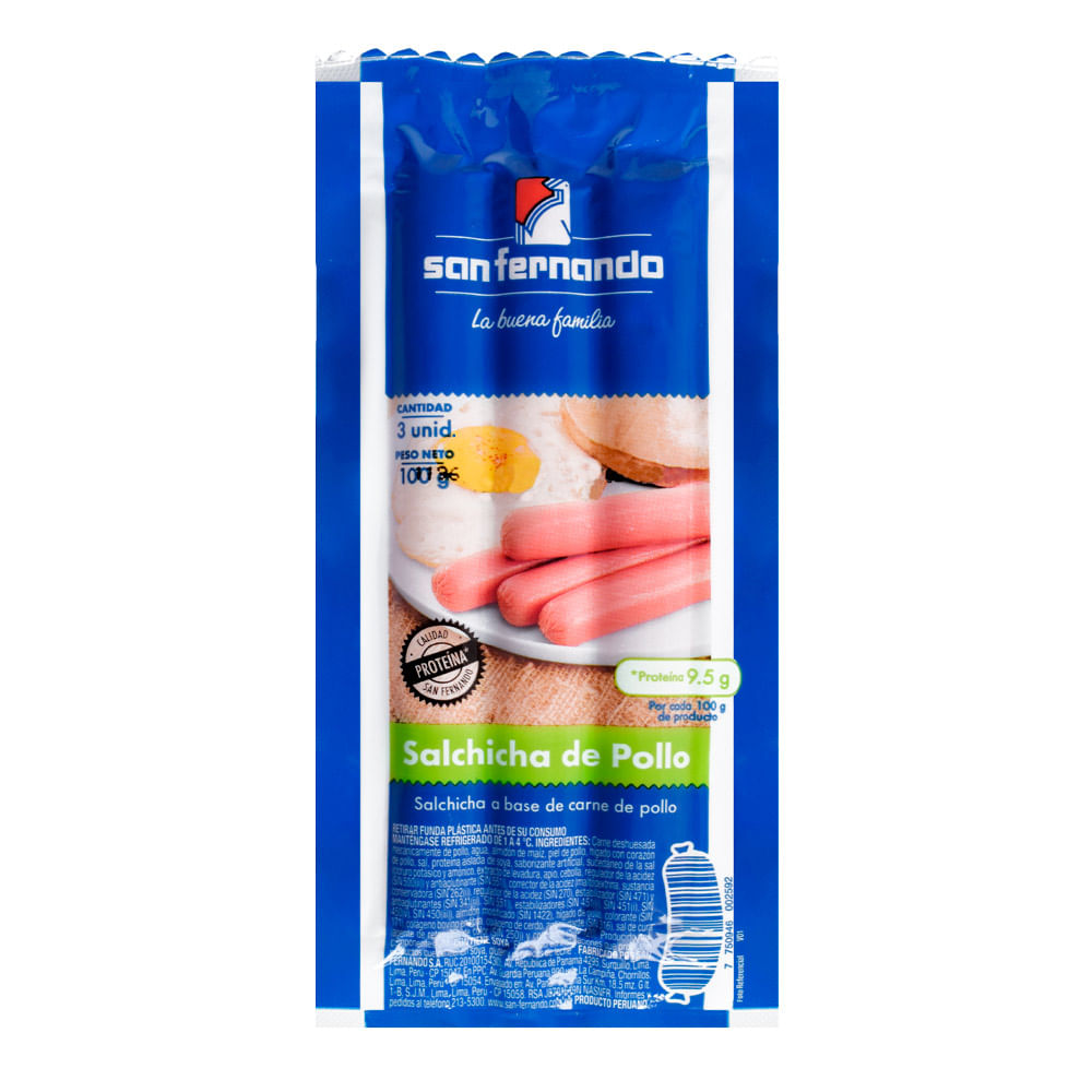 Salchicha de Pollo San Fernando Paquete 100 g