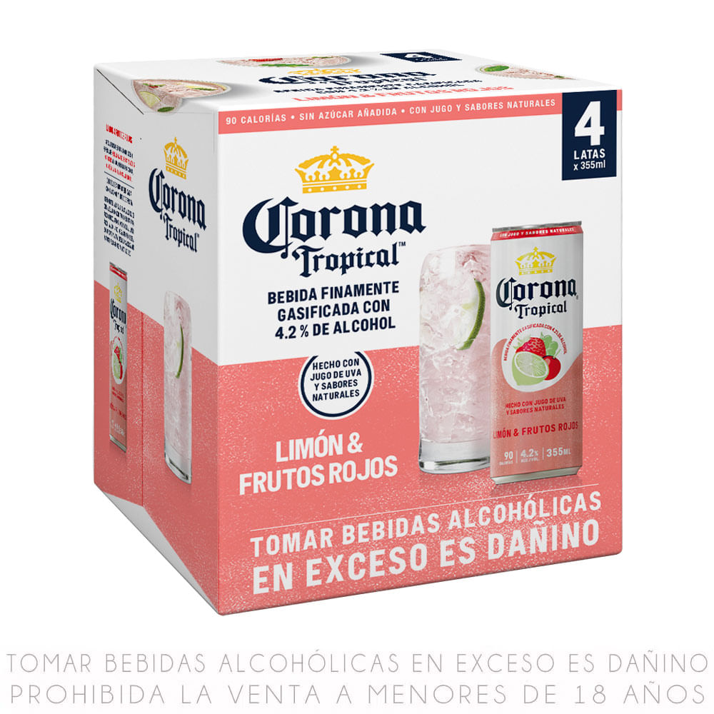 Fourpack Bebida Ready to Drink Corona Tropical Limón & Frutos Rojos Lata 355ml