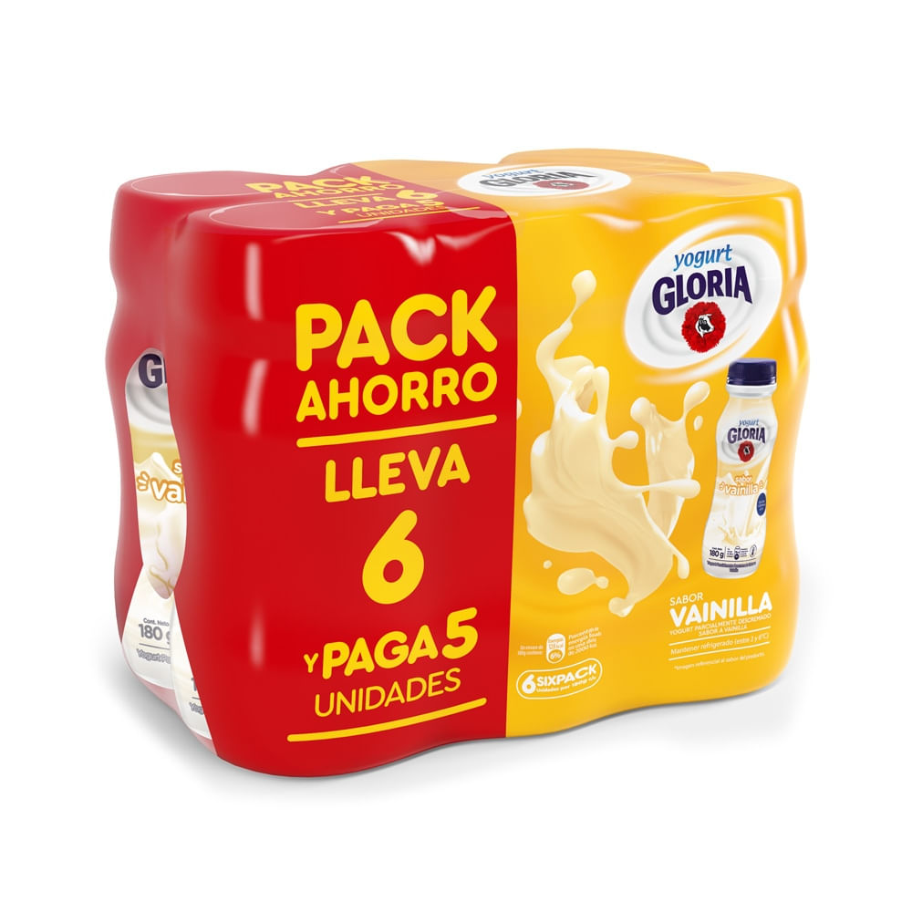 Sixpack Yogurt Gloria Sabor Vainilla Botella 180g