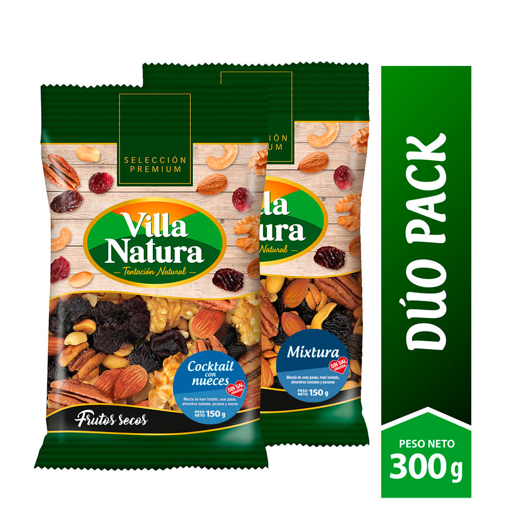 Dúo Cocktail Nueces sin Sal 150g + Mixtura 150g Villa Natura
