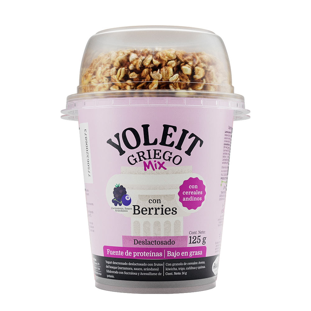 Yogurt Deslactosado con Berries Yoleit Griego Mix Pote 125g