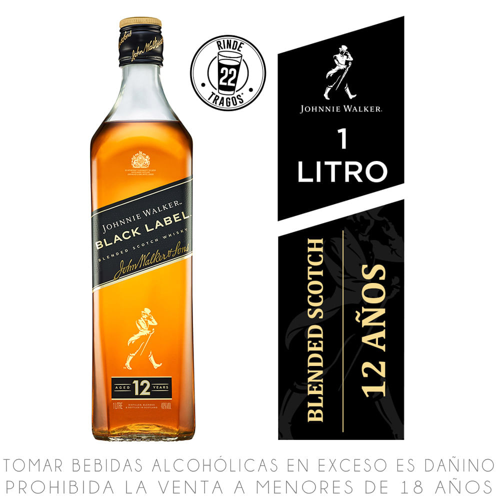 Whisky Johnnie Walker Black Label Botella 1L