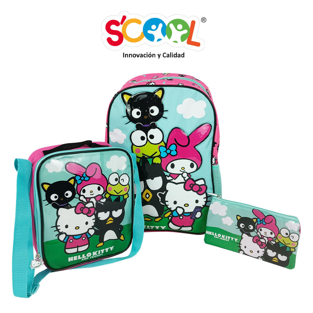 Set Mochila Scool PVC 1 Bolsillo Hello Kitty & Friends