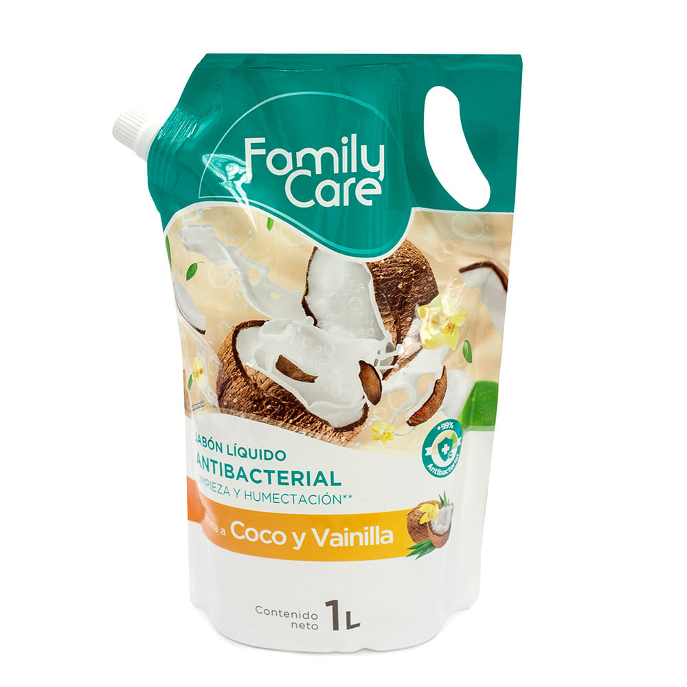 Jabón Líquido Antibacterial Family Care Coco y Vainilla 1L