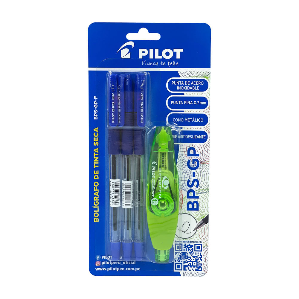 Bolígrafo Pilot Bps-Gp Azul-3Pk + Corrector