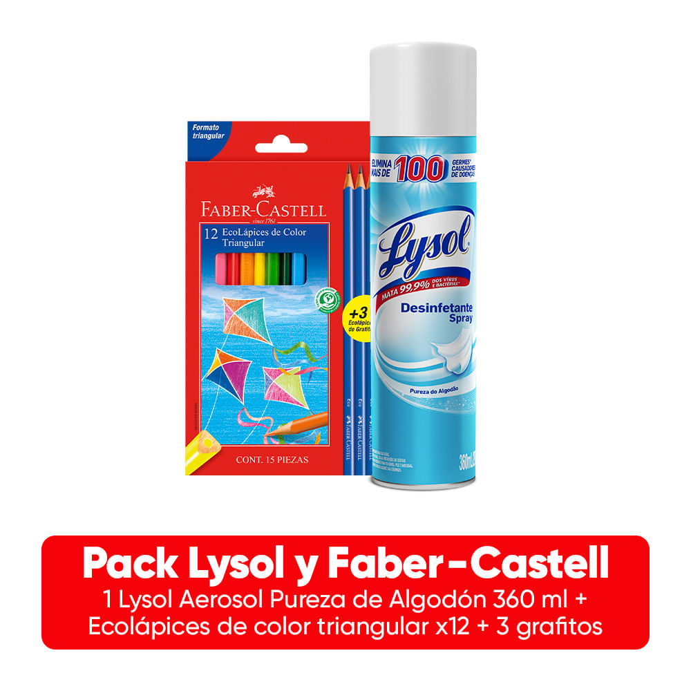 Desinfectante Lysol 360ml + Lápices de Color Faber-Castell 12un