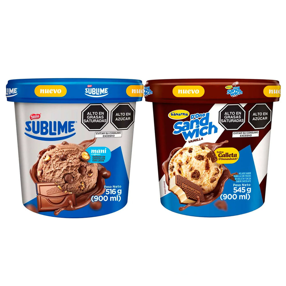 Pack Helado de Crema Donofrio 900ml: Sublime + Sandwich Vainilla