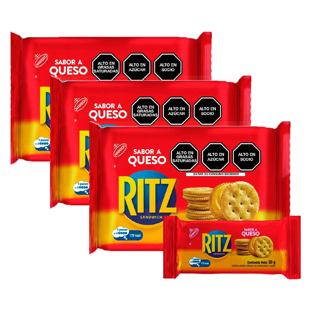 Pack x3 Sixpack Galletas Saladas Ritz Sandwich Sabor Queso 30g