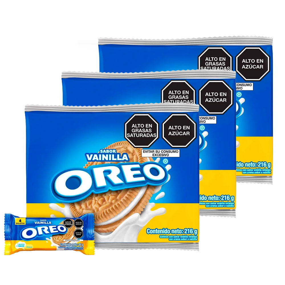 Pack x3 Sixpack Galletas con Crema Oreo Sabor Vainilla 36g