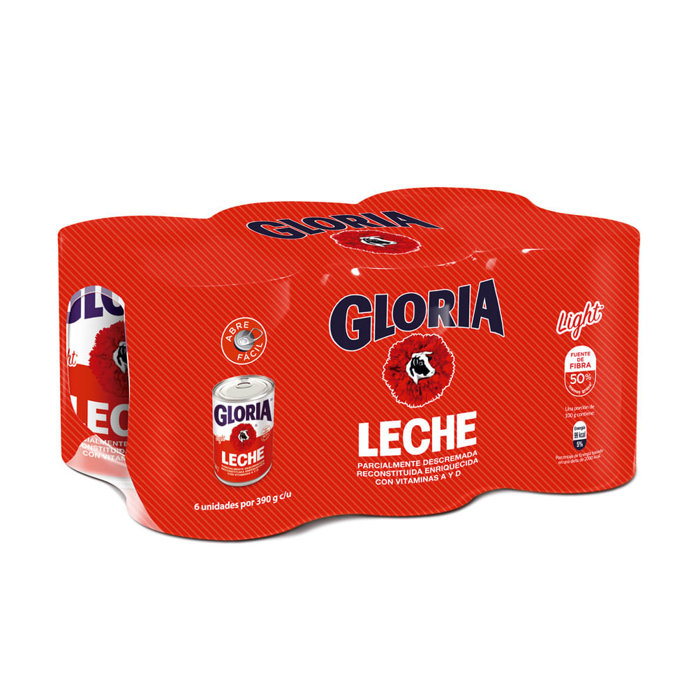 Sixpaxk Leche Reconstituida Gloria Light Lata 390g