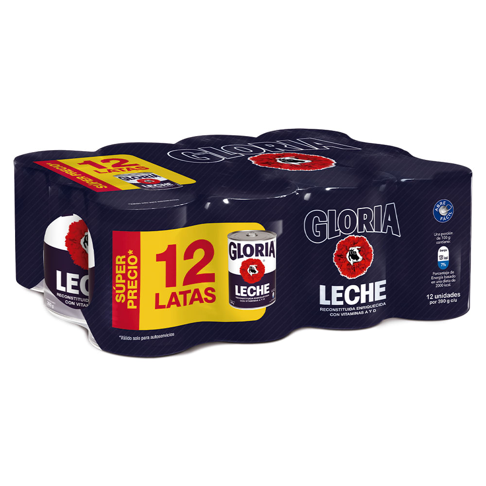 Twelvepack Leche Reconstituida Gloria Lata 390g