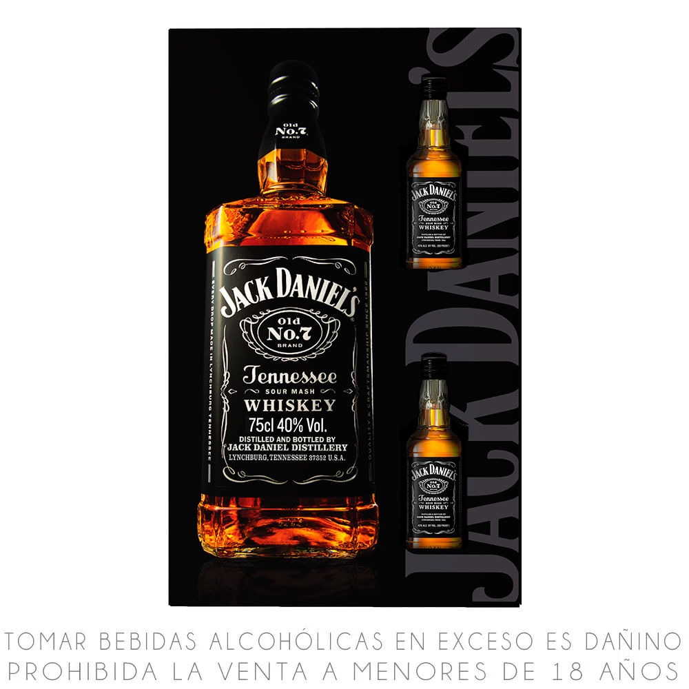 Pack Jack Daniel's N°7 Botella 750ml + 2 Miniaturas 2x50ml