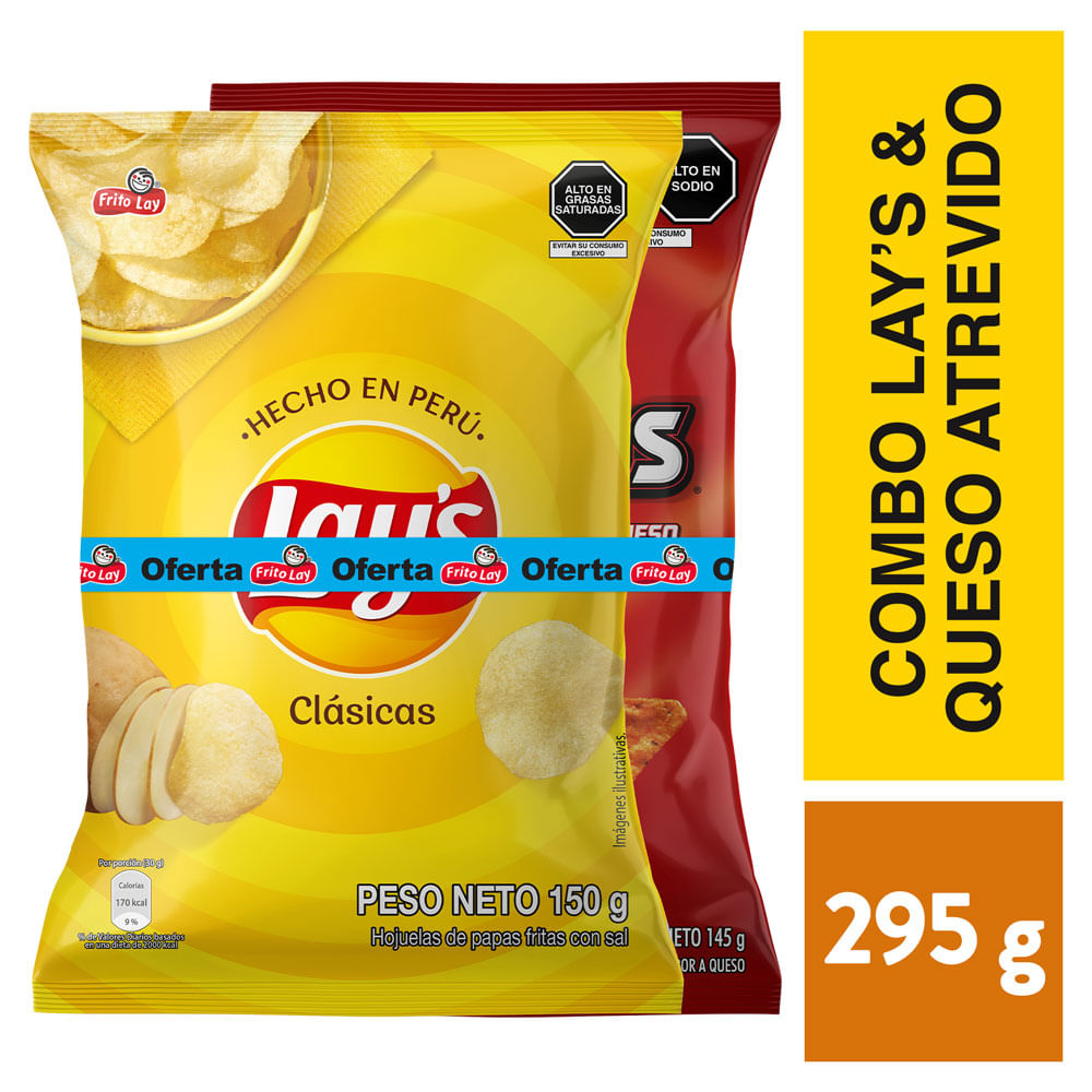 Papas Fritas Lay's Clásicas 150g + Doritos Queso Atrevido 145g