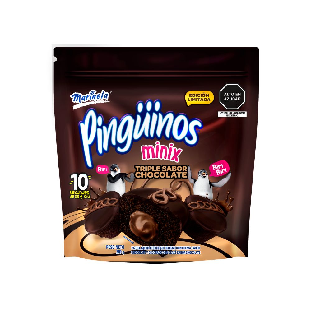 Pasteles Pingüino Minix Triple Sabor Chocolate 10un