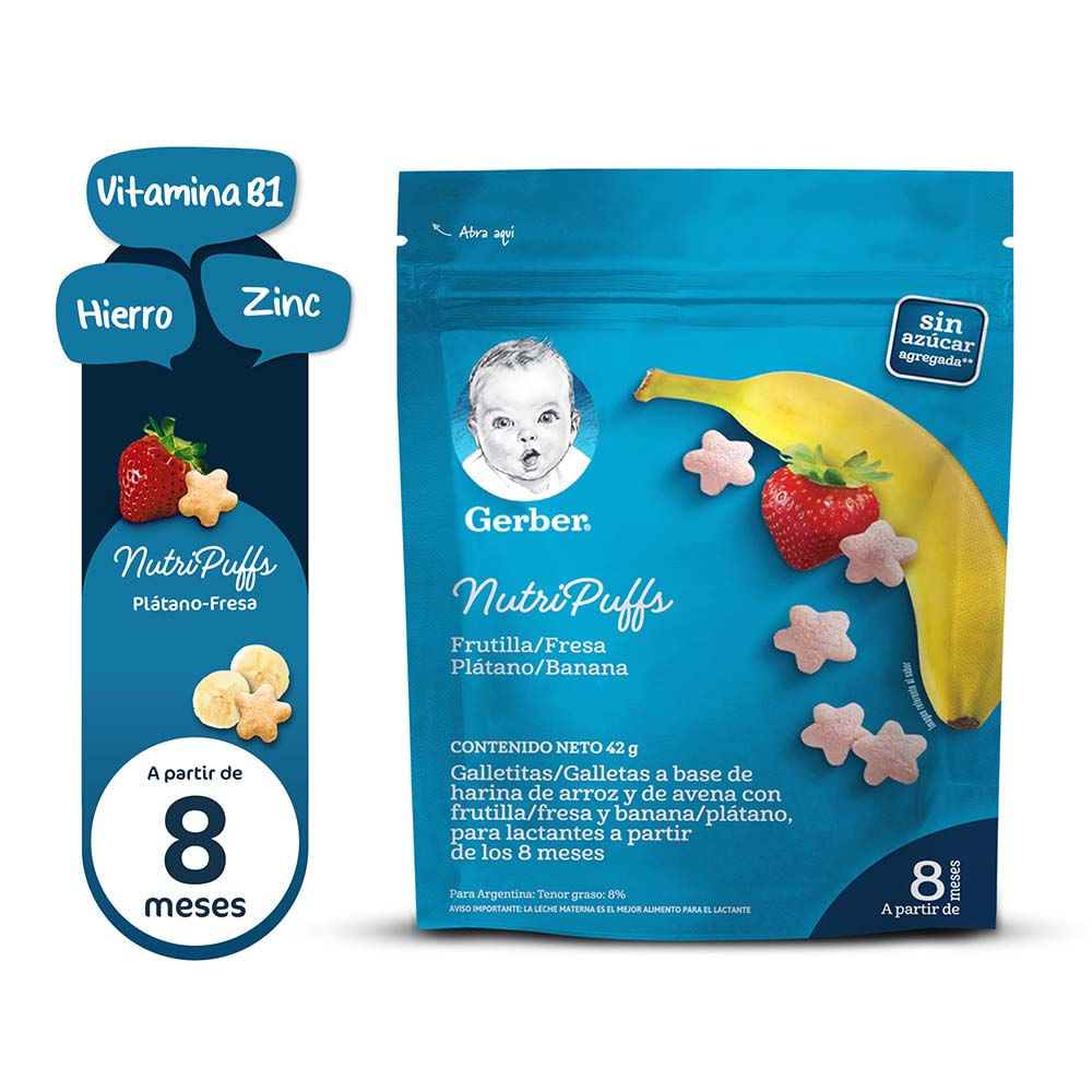 Galletas Gerber Nutri Puffs Fresa y Plátano 42g