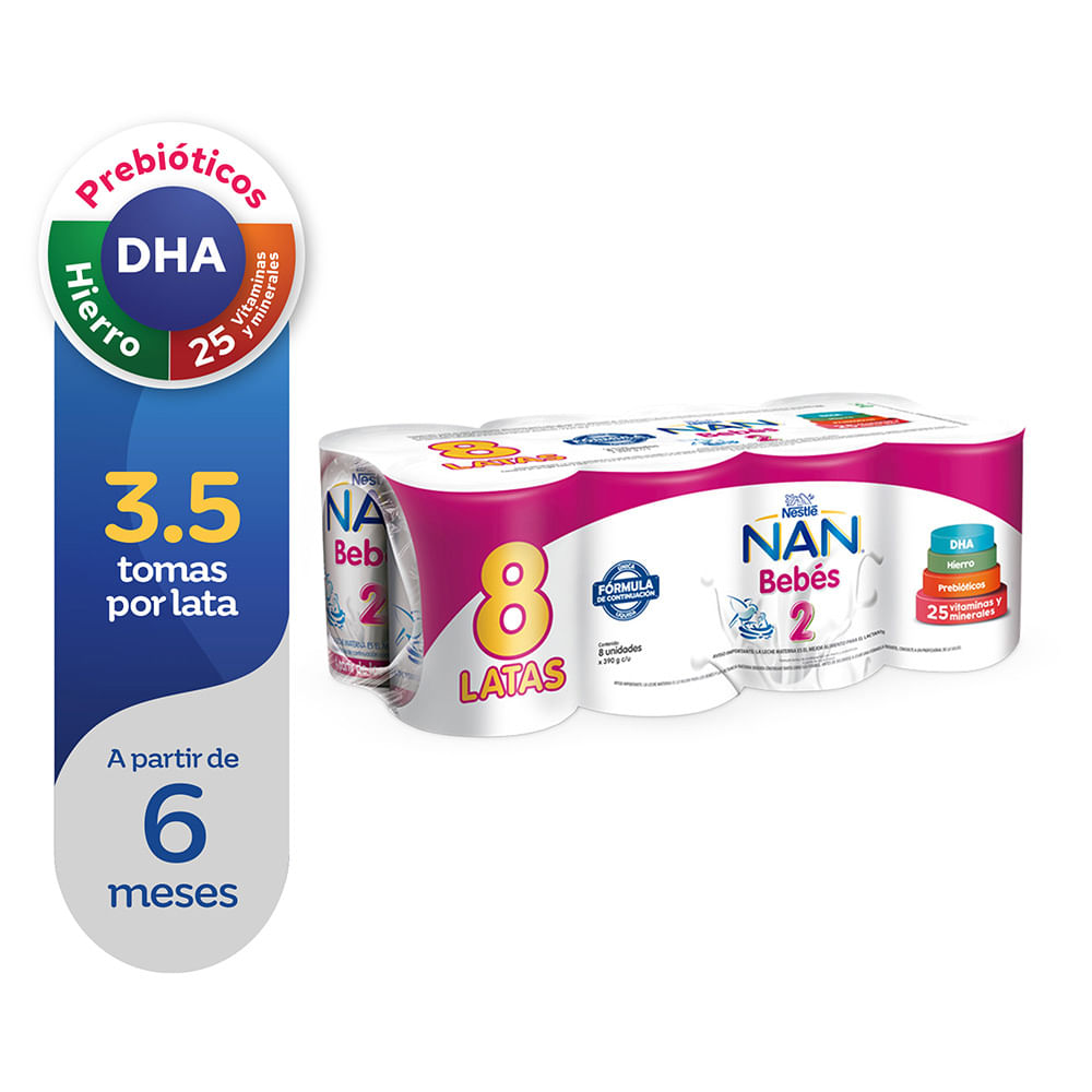 Pack x8 Fórmula de Continuación NAN 2 Bebés 390g