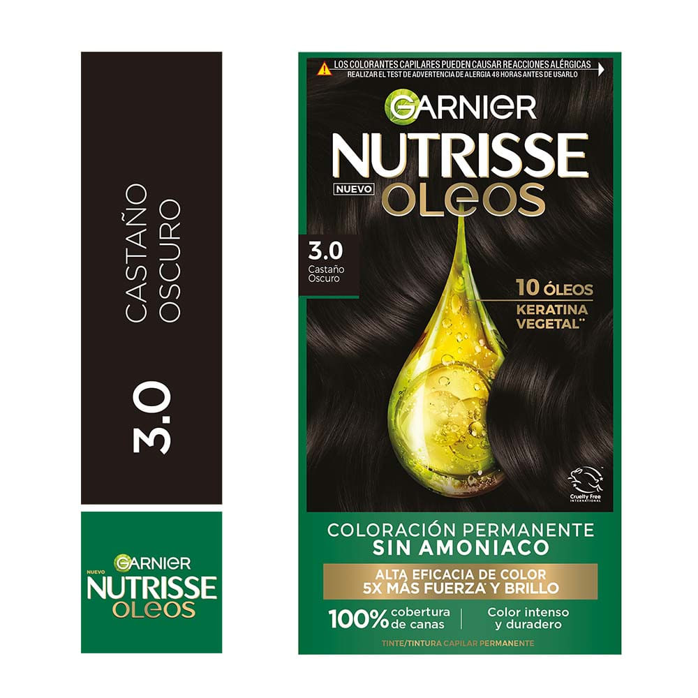 Tinte para Cabello Nutrisse Oleos Tono 3.0 Castaño Oscuro