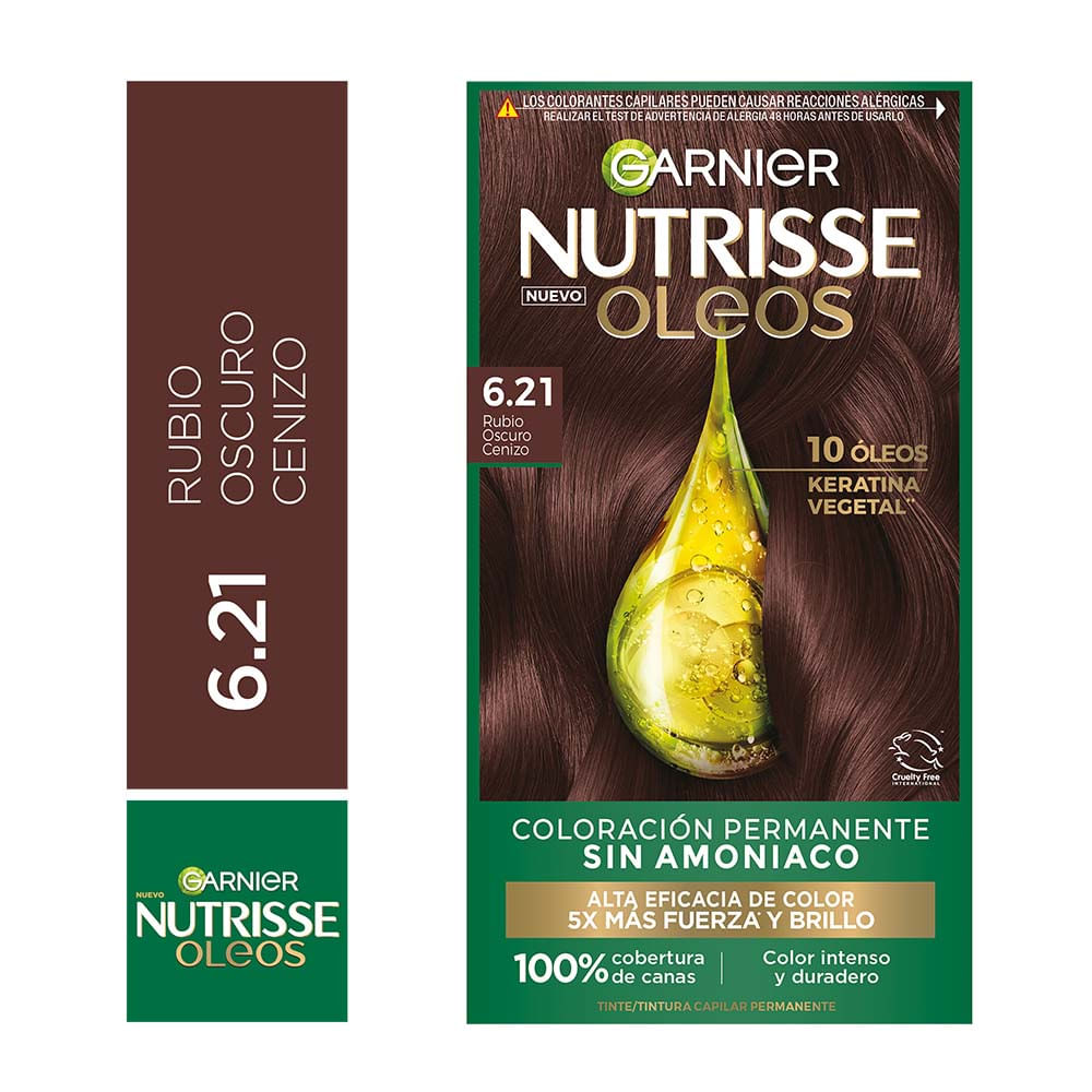 Tinte para Cabello Nutrisse Oleos Tono 6.21 Rubio Oscuro Cenizo