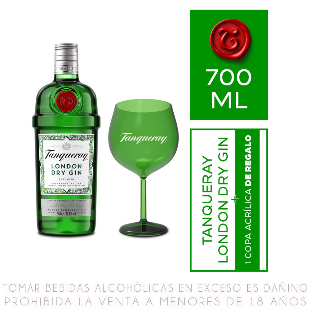 Gin Tanqueray London Dry Botella 700ml + Copa