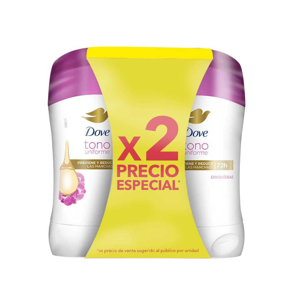 Twopack Desodorante en Barra Dove Tono Uniforme Orquídeas 45g
