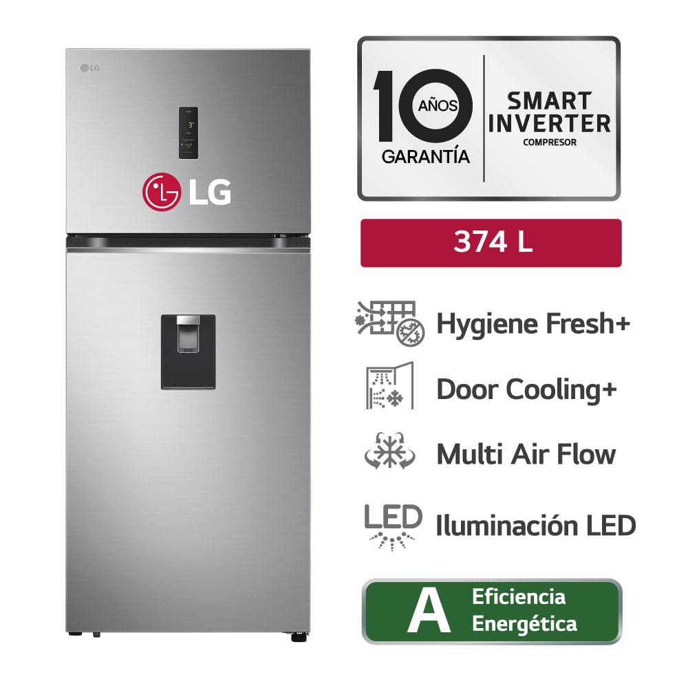 Refrigeradora Top Freezer LG GT37SGP 374L Door Cooling Plateado