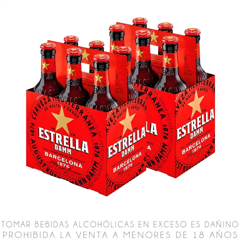 Sixpack x2 Cerveza Estrella Damm Botella 330ml
