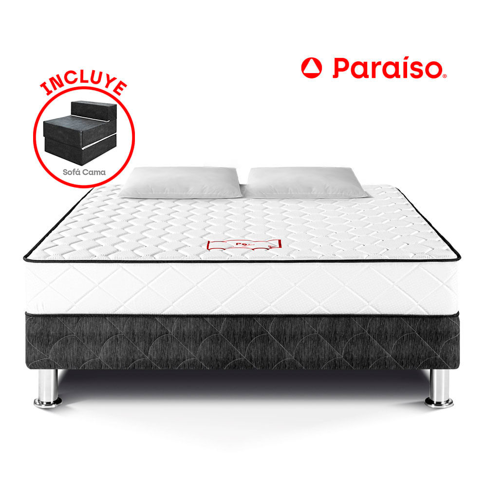Cama Per Paraíso 2 Plazas Acero + Sofá Cama + 2 Almohadas + 1 Protector
