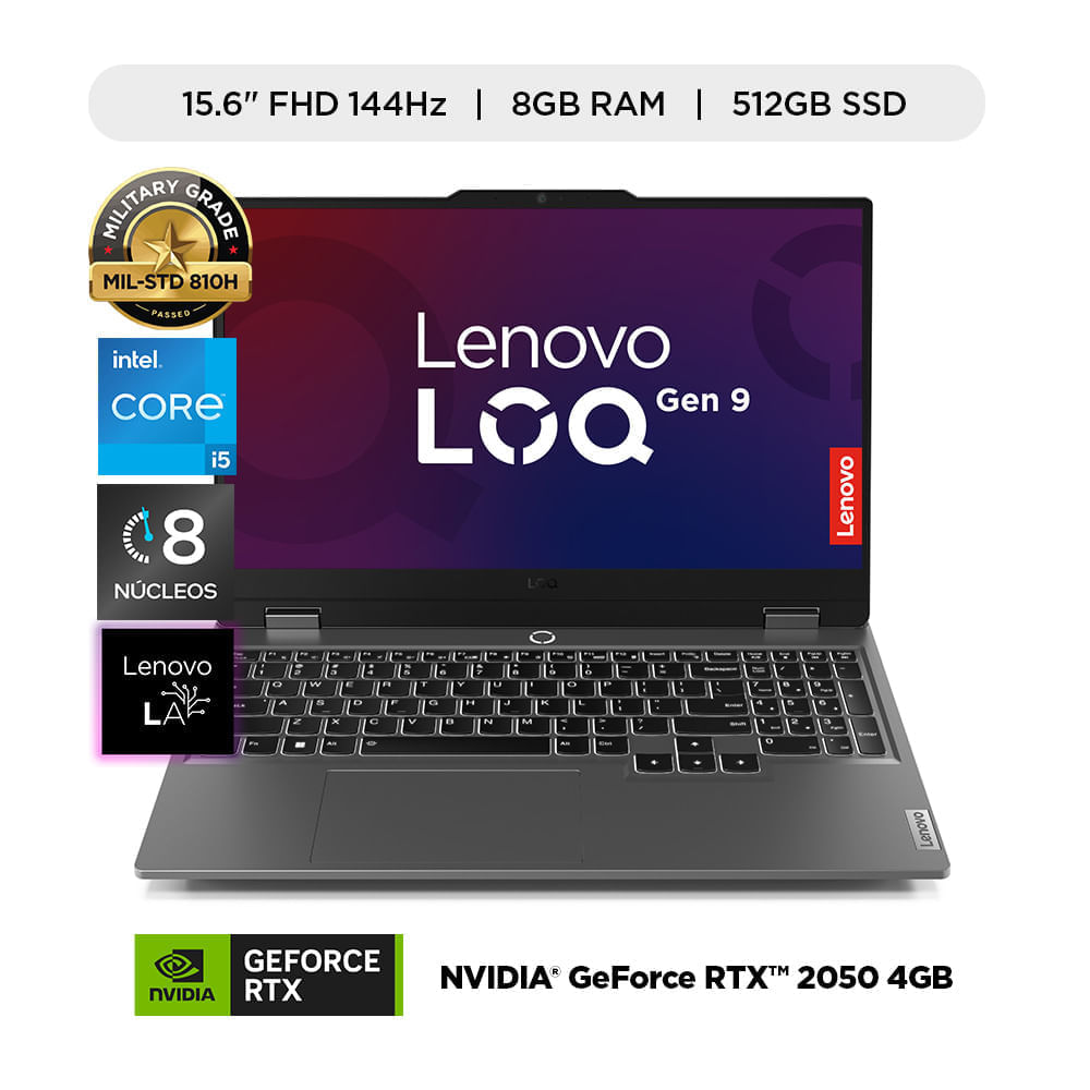 Notebook Lenovo Intel Core i5 12va Gen 8GB 512GB RTX 2050 4GB 15.6"" FHD 144Hz