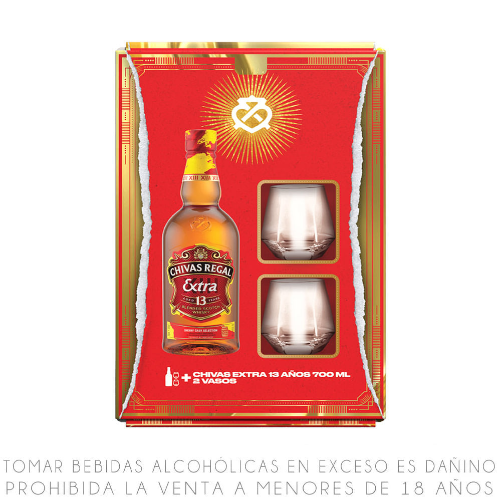 Whisky Chivas Regal Extra 13 Años Botella 700ml + 2 Vasos