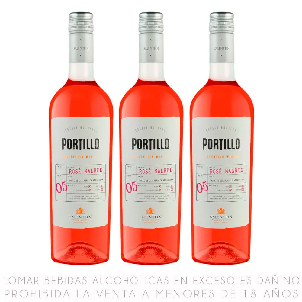 Tripack Vino Rosé Malbec Portillo Botella 750ml