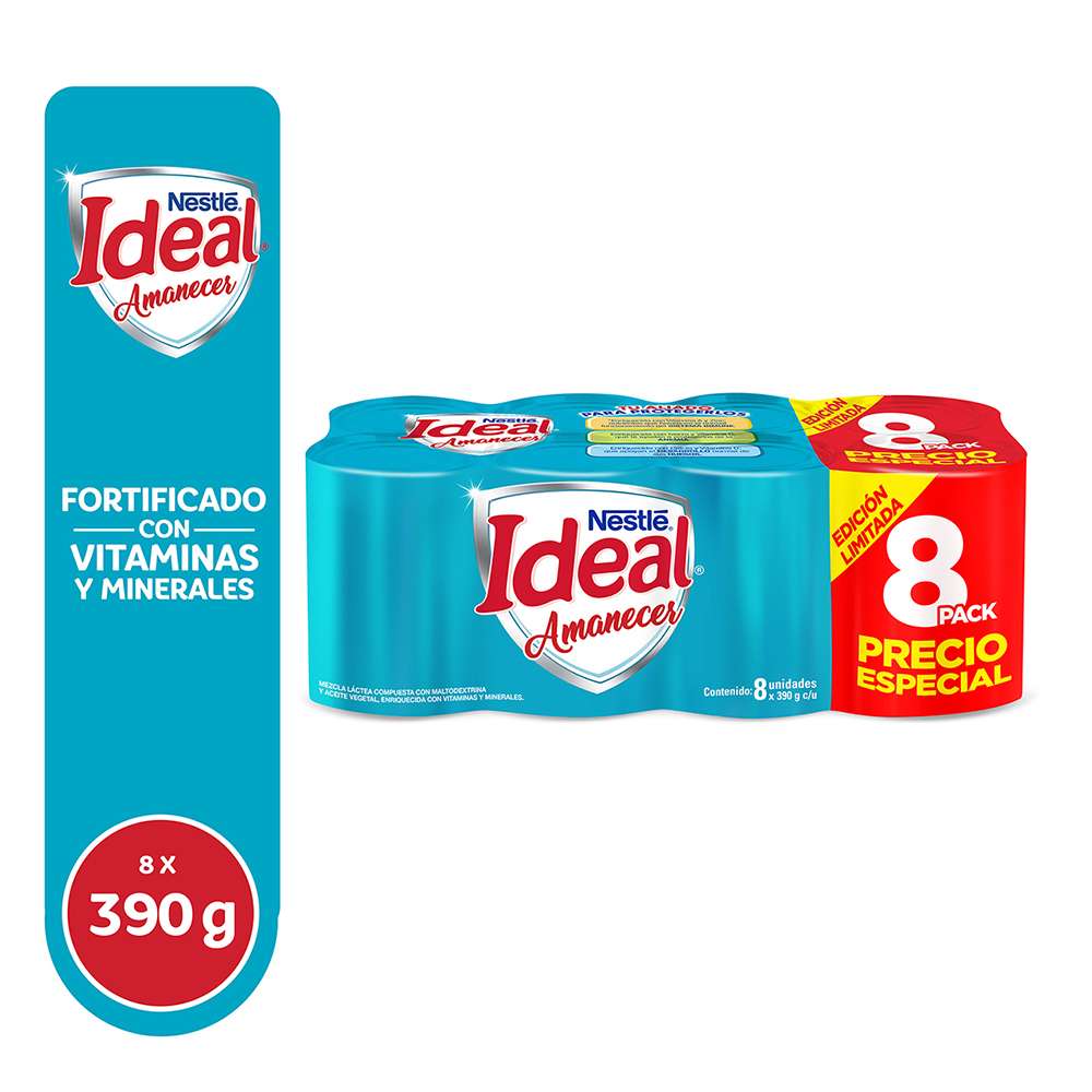 Pack x8 Mezcla Láctea Ideal Amanecer Lata 390g