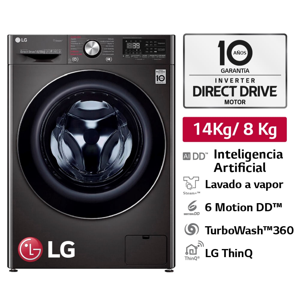 Lavaseca LG WD14BVC2S6C AI DD Negro Acero