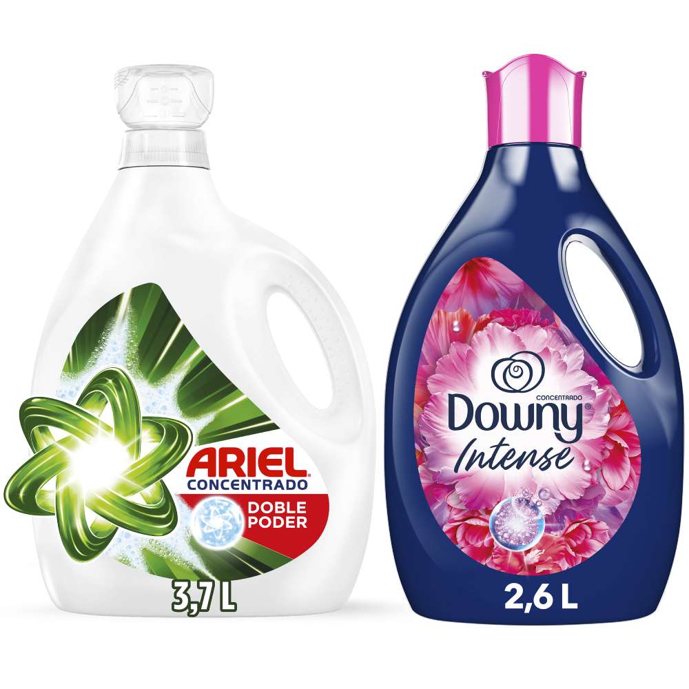Detergente Líquido Ariel Doble Poder 3.7L + Suavizante Downy Intense Floral 2.6L