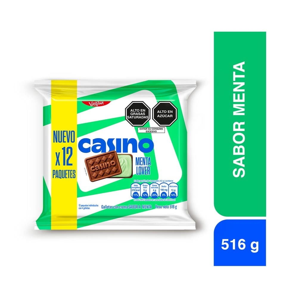 Twelvepack Galletas con Crema Casino Menta Lover 516g