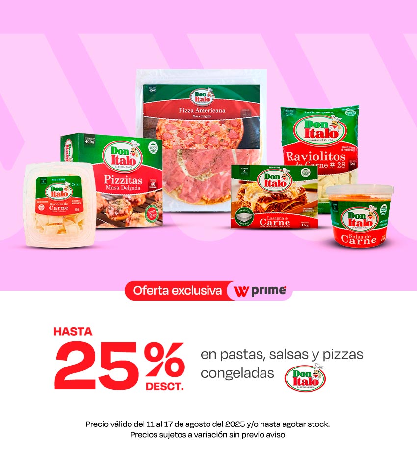 Hasta 25% de desct. En pastas, salsas y pizzas congeladas Don Italo