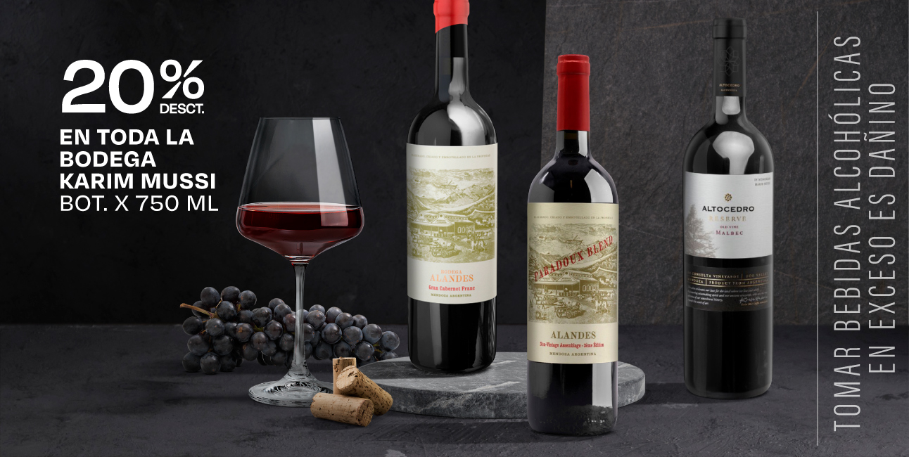 20% en toda la bodega karim mussi