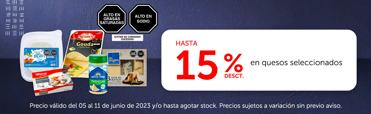 Hasta 15% desct. en quesos seleccionados