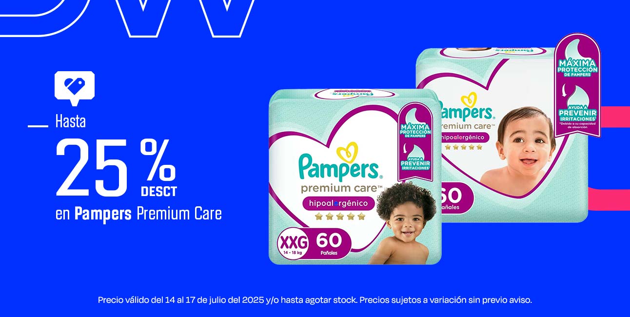 Hasta 25% desct en Pampers Premium Care