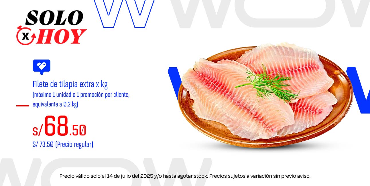 Filete de Tilapia Extra x kg (Máximo 1 unidad o 1 promoción por cliente, equivalente a 0.2 kg)