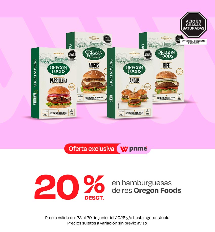20% de desct. En hamburguesas de res Oregon Foods.