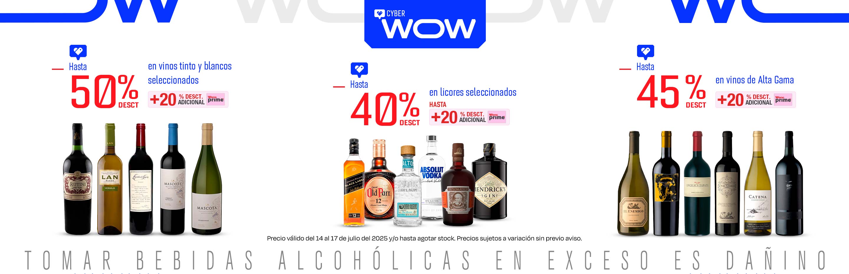 Hasta 50% de desct. en vinos tinto y blancos seleccionados + 20% de desct. adicional con Prime
