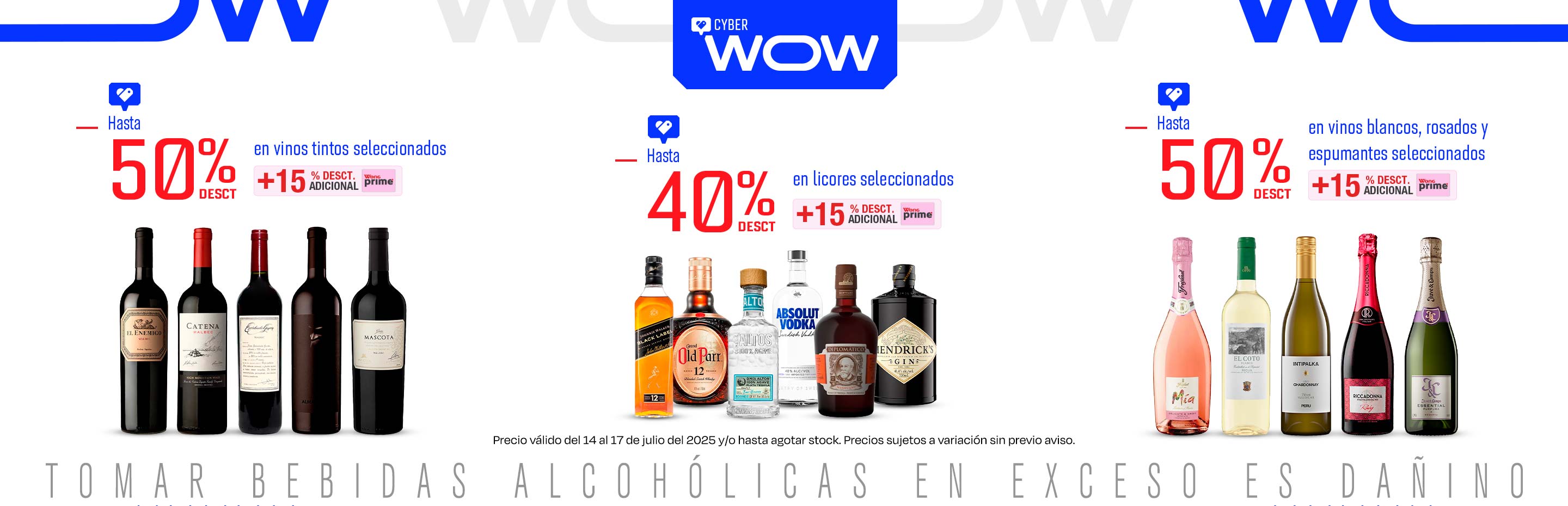 Hasta 50% dscto en Vinos Tintos seleccionados + 15% prime