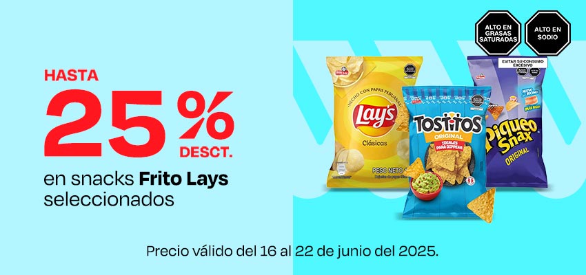 Hasta 25% desct. en snacks Frito Lays seleccionados