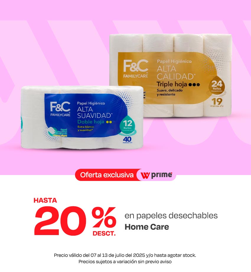 Hasta 20% desct en papeles desechables Home Care