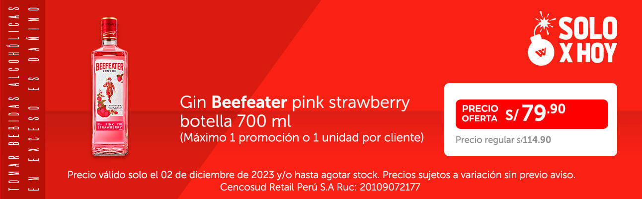 Gin Beefeater pink strawberry botella 700ml (Máximo 1 promoción o 1 unidad por cliente)