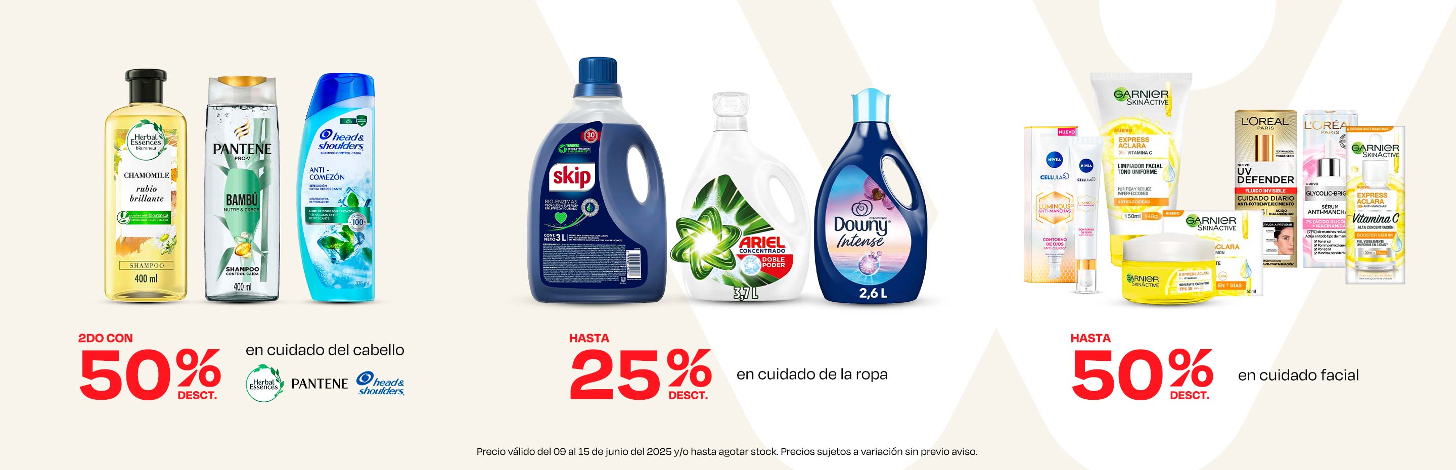 2do con 50% en Cuidado del Cabello ( Poner logo de marcas Herbal, Pantene y H&S)