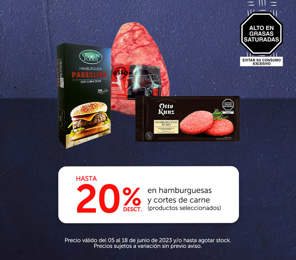 Hasta 20% desct. en hamburguesas y cortes de carne  (productos seleccionados)